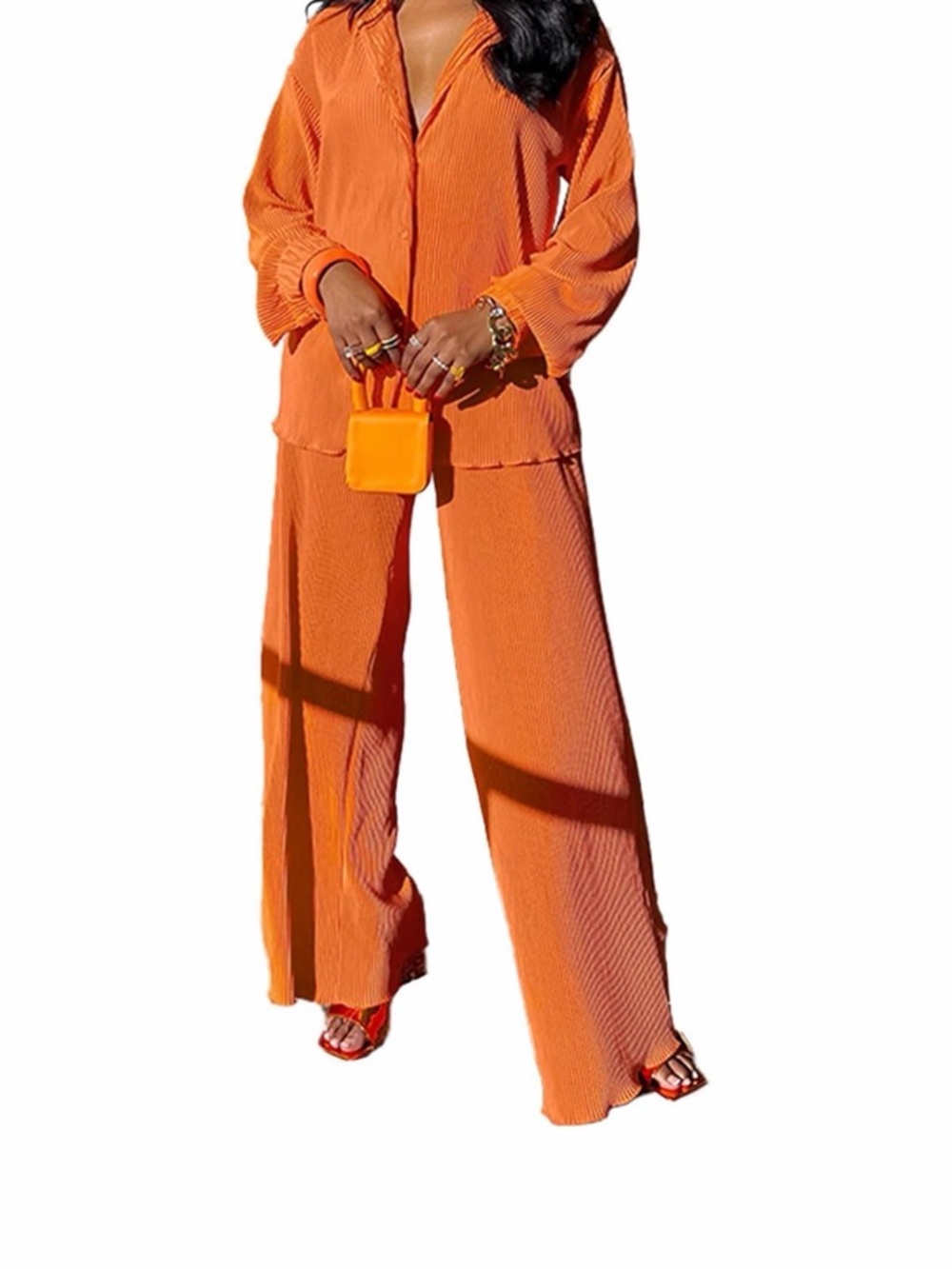 Wide Leg Orange Women’s Pants & Matching Top Set